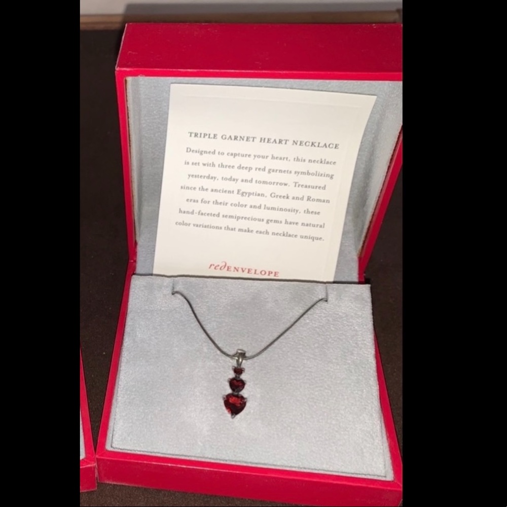 NIB Red Envelope: garnet heart necklace